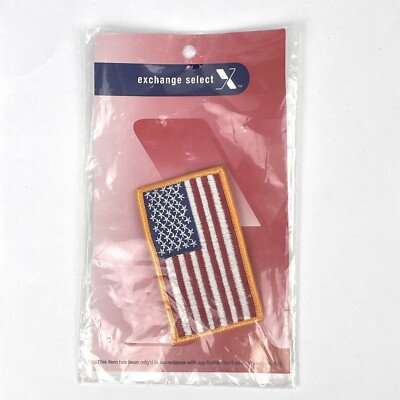 Exchange Select US American Flag Embroidered Patch Gold Border w/ Hook Loop Back