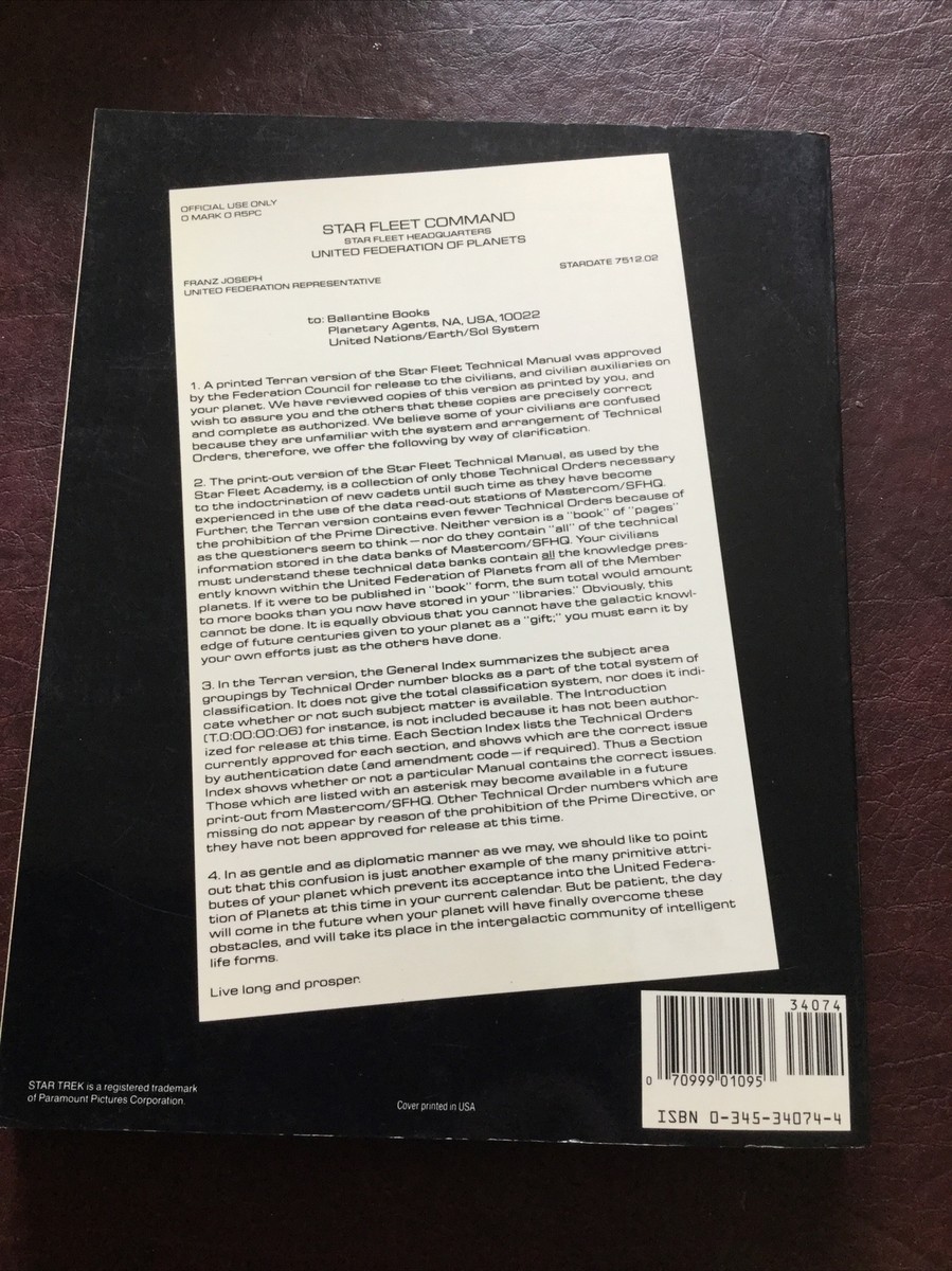 Star Trek Star Fleet Technical Manual 20th Anniversary Edition