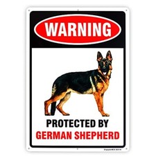 Protected by German Shepherd Sign  Beware of Dog Sign, 14"x 10" .04" Aluminum