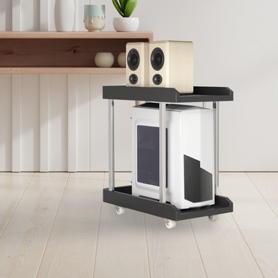 2 Tier Computer Tower Stand Mobile PC Tower CPU Holder Stand Cart Under Desktop
