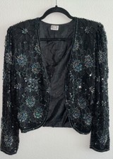 VINTAGE LUXURY SKC 100 Silk Sequin Beaded Floral Crop Jacket Gatsby Flapper S