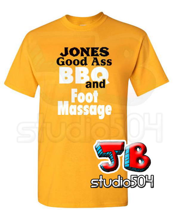 Jones BBQ and Foot Massage Parody Shirt Viral Funny Commercial Tee