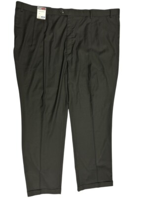 Roundtree Yorke Travel Smart Pants 54x32 Black Gabardine Classic Fit Pleat Cuffs