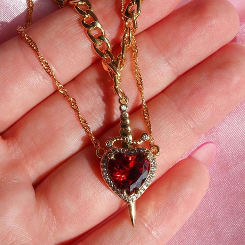 Trendy Couple Necklaces Silver Plated Sword Through Heart Necklaces - Picture 7 of 12