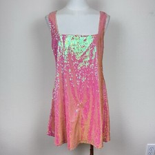 Tobi Dress Womens Large Mini A Line Sequins Irridescent Party Cocktail Pink