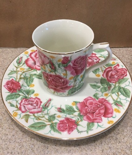 Suzanne Clee Lenox Rose And Day Lily 2 Cups 2 Dessert Plates Flower Blossom Euc - Picture 2 of 7