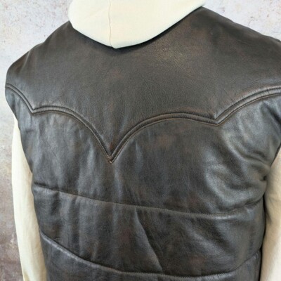 RRL Leather Down Vest XL Western Style Insulated Brown Ralph