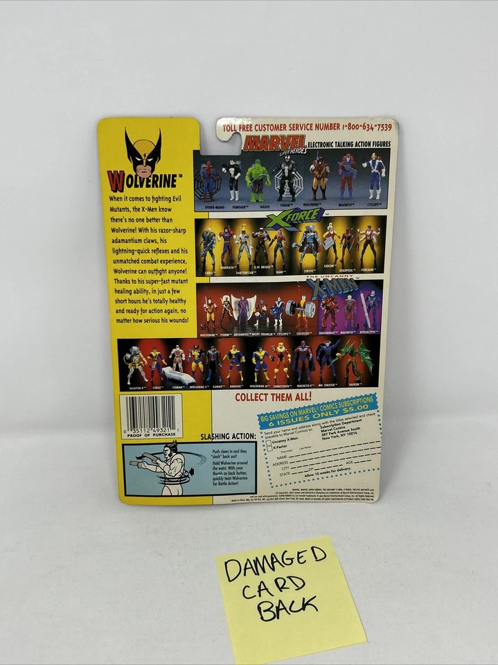 Marvel The Uncanny X-Men Diente de Sable Toy Biz 1993 Nuevo E2 ERROR WOLVERINE TARJETERO Foto 2 de 3