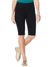 DG2 Diane Gilman Black Denim Classic Stretch Pull On Bermuda Shorts New