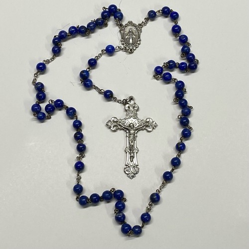 Rosario a fustelle e grappolo in argento sterling con pietre di lapislazzuli da 6 mm - Foto 4 di 12