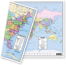 Laminated US and World Desk Map 13" X 18" for Educational Use