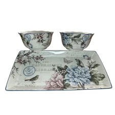 Verdi Aubais Fine China Porcelain Fine Rectangular Serving Plate with 2 Bowl Set