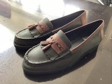 Ladies K SHOES Slate Grey/tan Nubeck Leather Loafers Shoes Size 7 Bnnb