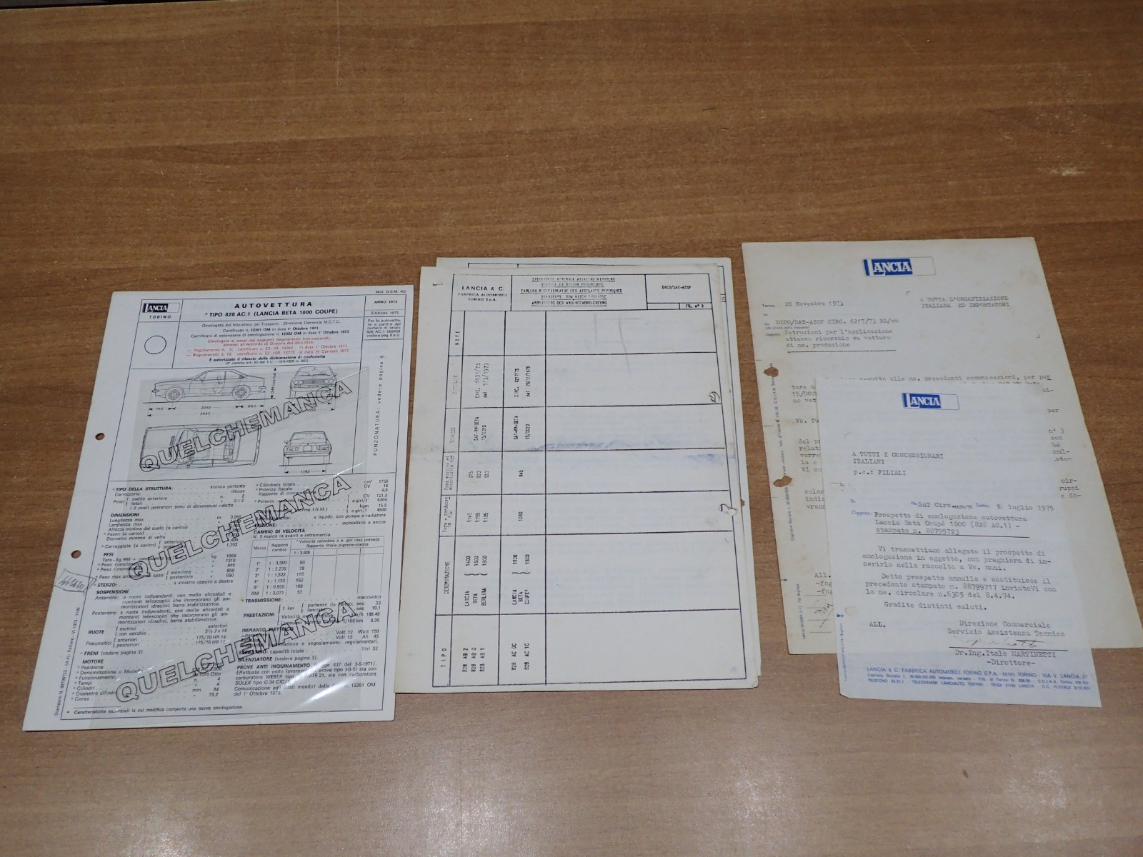 LANCIA TIPO 828 AC 1 BETA 1800 SCHEDA DI OMOLOGAZIONE DGM CON LETTERA 1975 (40)
