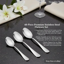 Elegant 60-Piece Stainless Steel Flatware Set for Family & Events