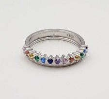 925 Sterling Silver Colorful Rainbow Ring Size 7