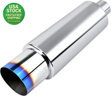 Exhaust Muffler Stainless Steel 2.5 Inlet 4 Outlet 18.5 Length Blue
