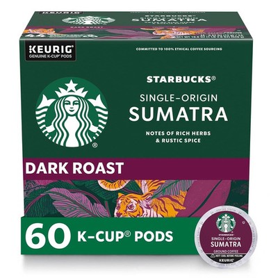 Starbucks K-Cup Coffee Pods, Dark Roast Coffee, Sumatra for Keurig (60 pods )