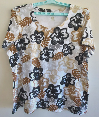 WHITE STAG Womens 4X 26W/28W Floral Print Short-sleeve Pullover