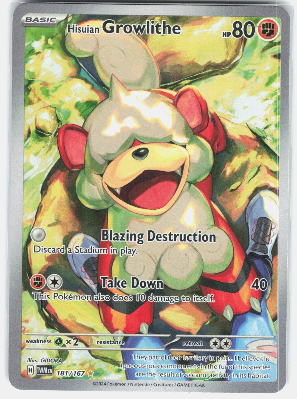 Pokemon Hisuian Growlithe 181/167 NM Illustration Rare Twilight Masquerade Holo