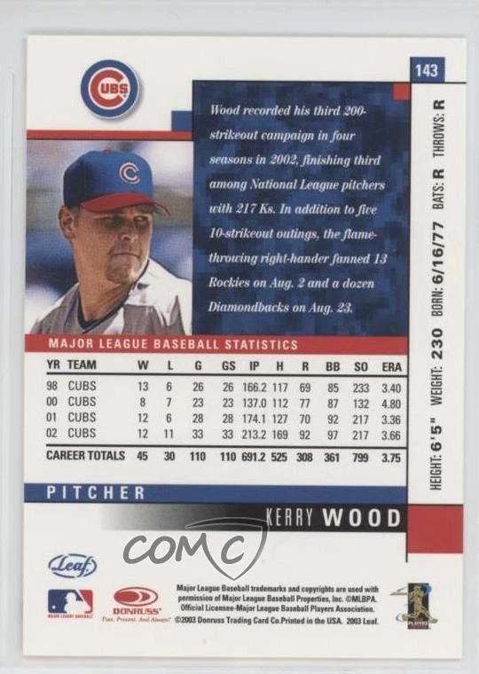 2003 Leaf Kerry Wood #143 - Image 2 of 2