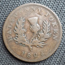 1824 Nova Scotia 1/2c One Copper Half Penny Token - FREE SHIPPING! C4464