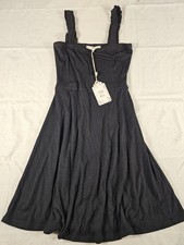 Pink Rose Dress Womens Small Black Knit Ruffle Strap Fit & Flare Short Sundress