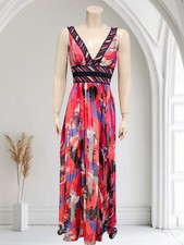BCBG MAXAZRIA Silk Chiffon Blue Red Printed Sequin Maxi Dress 0