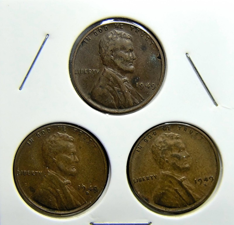 1949-P 1949-D 1949-S  Lincoln Wheat Copper Penny Cent - 3 Coin Set [USP-313]