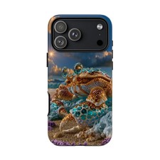 For iPhone / Galaxy / Pixel Golden Crab Turquoise Shell Beach Phone Case