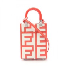 FENDI Sunshine Shopper Mini Shoulder Handbag 8BS051 leather Red White Used Women