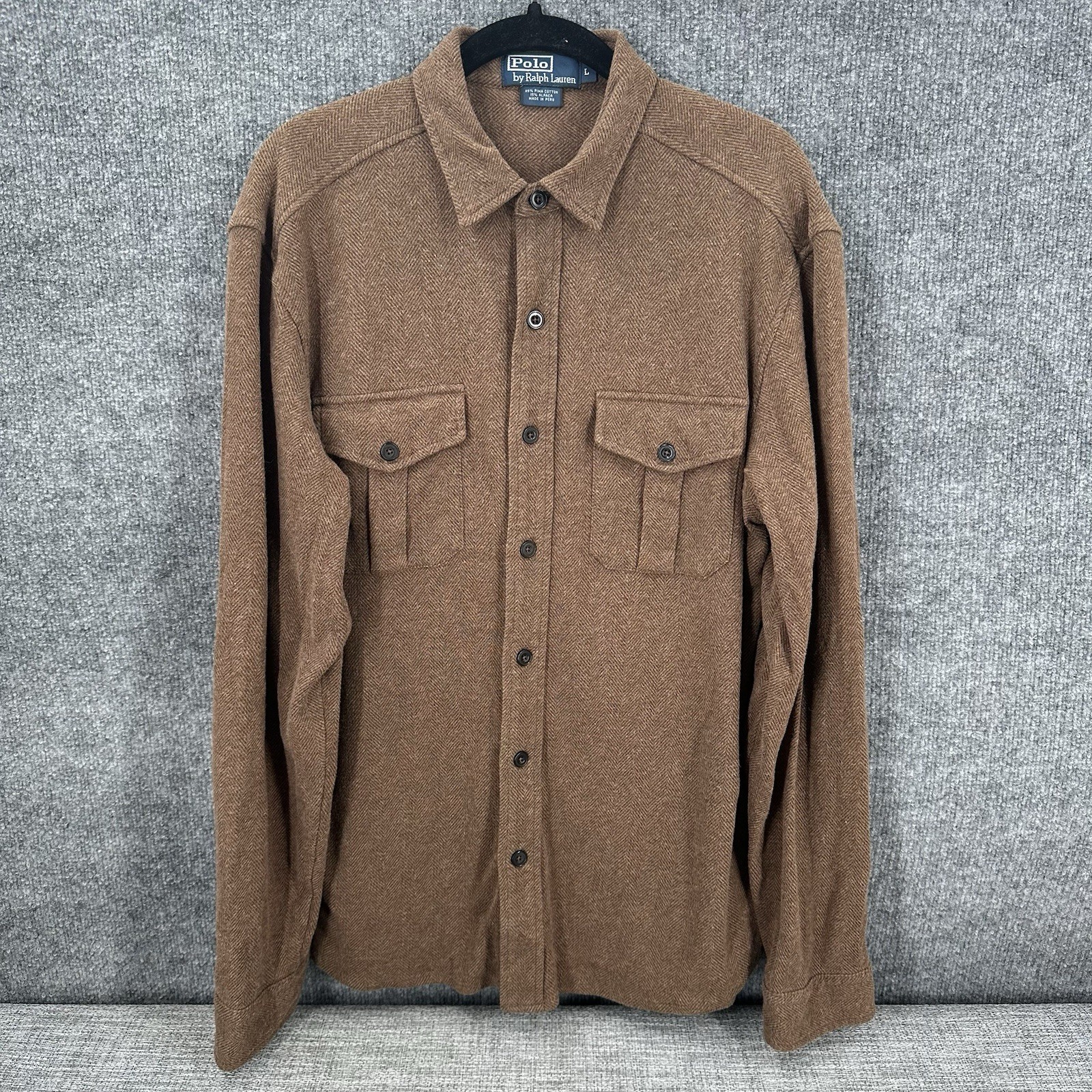 Vintage Polo Ralph Lauren Shirt Men’s L Pima Cotton Alpaca Brown Herringbone