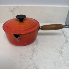 🔥 Vintage Le Creuset 16 cm Saucepan Milk Pan with Lud Volcanic Orange 1 & Quart
