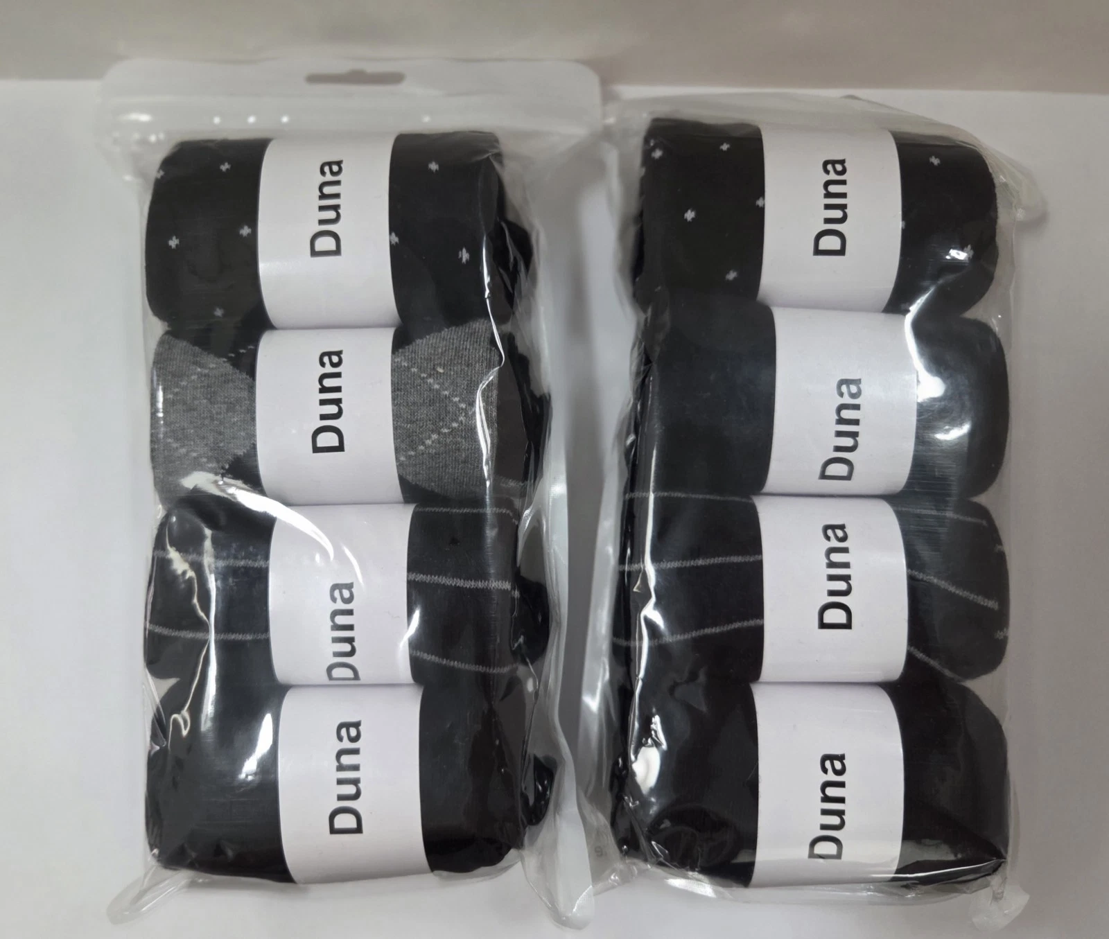 Duna Black Dress Socks for Men – Cotton Crew Mid Calf – Seamless Toe 8 Pair