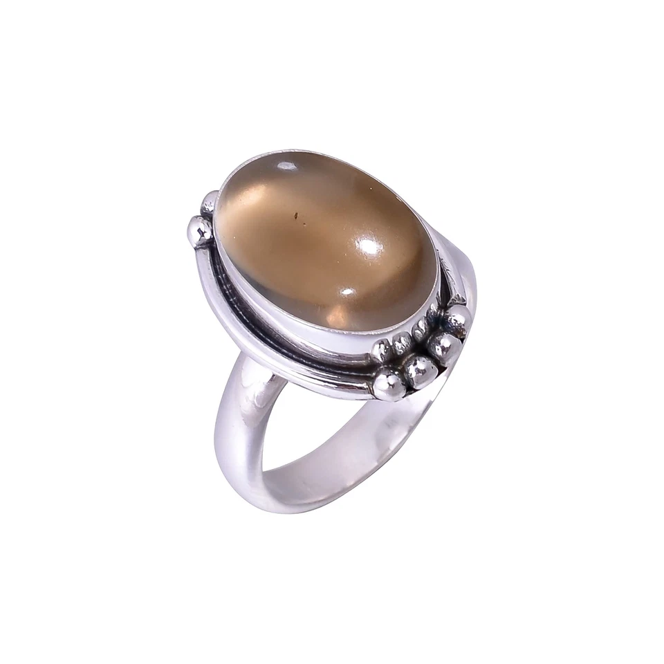 Hermoso y atractivo anillo de plata de ley 925 maciza con piedras preciosas de cuarzo ahumado V2541 Foto 3 de 4