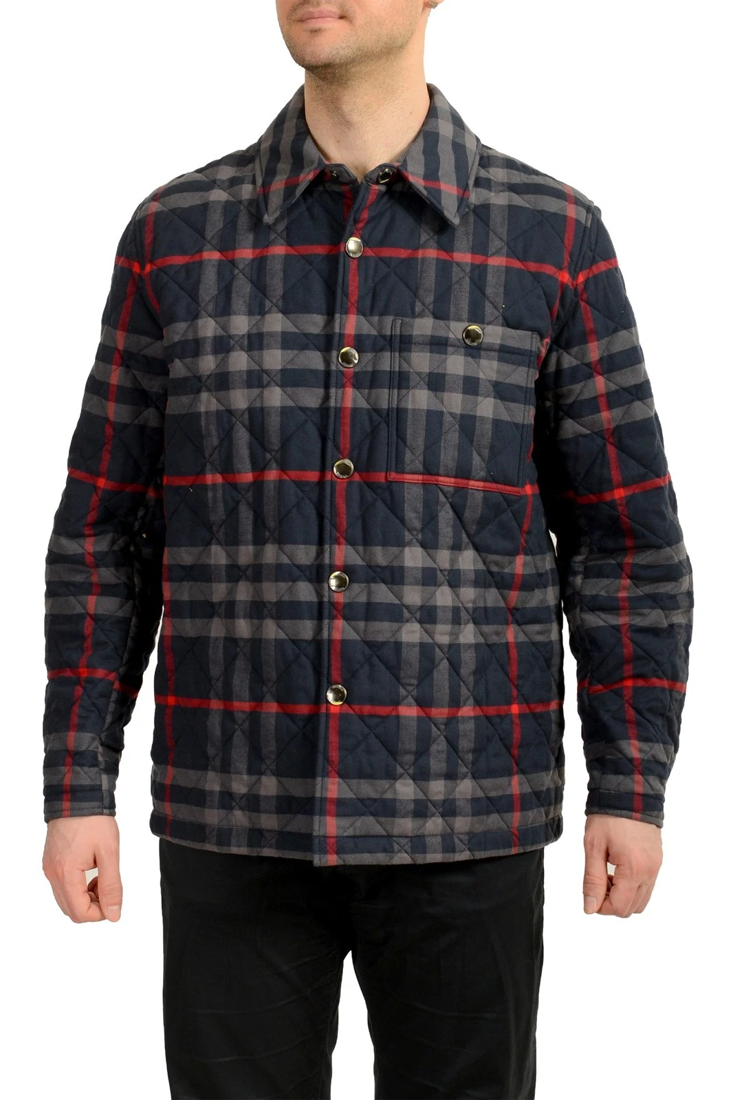 Burberry — Burberry Men's "Forres" Navy Ip Check Quilted Full Zip Jacket US L IT 52