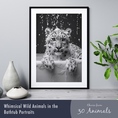 Wild Animal in the Bathtub Print   Bathroom Wall Art   Wildlife Lover Gift