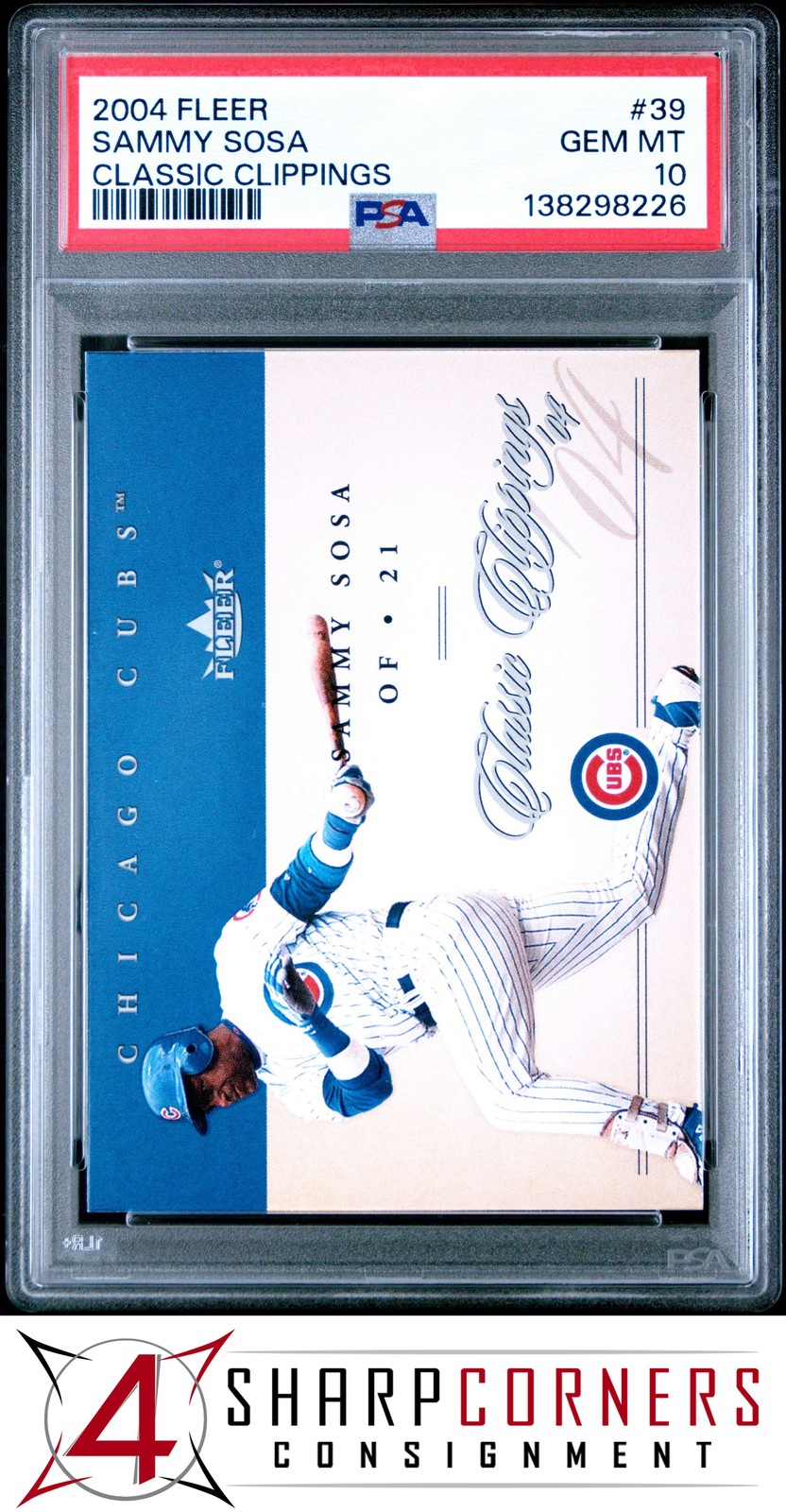 2004 FLEER CLASSIC CLIPPINGS #39 SAMMY SOSA CUBS PSA 10 view 1