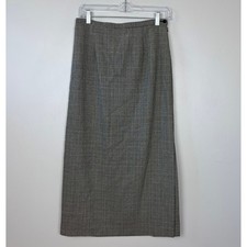 Talbots Vintage Plaid Maxi Skirt Side Slit Button Zip Closure Preppy Size 8