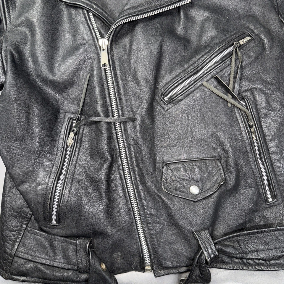 Chaqueta de motociclista vintage de cuero Vanguard EE. UU. negra talla 44 - aspecto usado, Foto 4 de 4