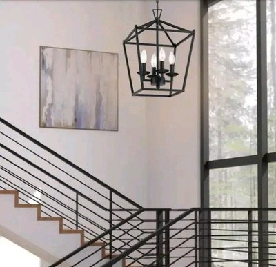 Faymart  16 in. 4 Light Modern Rectangle Lantern Pendant Light Matte Black OB