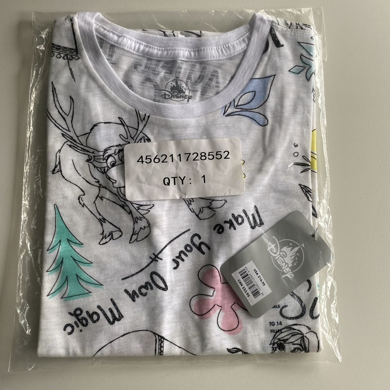 Disney Frozen Elsa Anna Girls T-Shirt Size XL 14 NWT Glitter White Graphic Tee