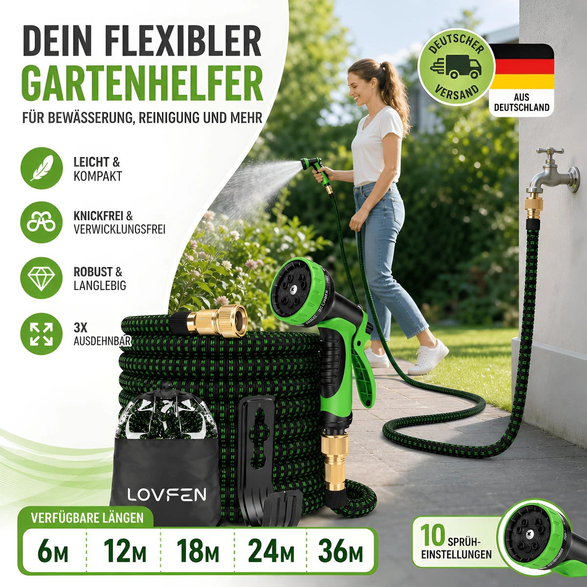Roter Gartenschlauch 40m X 1" – Gewebeverstärkt, 10 Bar, Für Innen & Außen, Italien