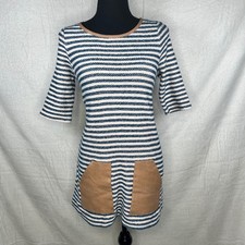 Anthropologie Postmark Striped Mini Dress Faux Leather Pockets Size XS