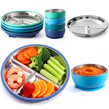 8 Pcs Stainless Steel Baby Plate and Bowls with Suction, 8.3" Kid Divided Pla...