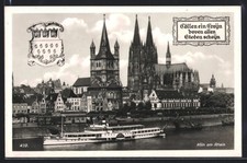 Köln am Rhein, Ansichtskarte, Dom, Groß St. Martin, Rheinschiff, Wappen 