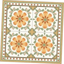 10PCS Pattern Floor Tiles Peel and Stick Removable 12x12 Inch Orange Flower