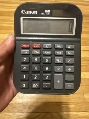 Canon WS-112H mini desktop calculator featuring a 12-digit angled LCD display