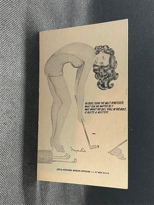 MYER LEVIN MUTOSCOPE ARCADE CARD GOLF THEME PINUP ''OH DEAR I THINK THE BALL ---''