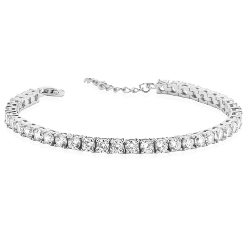 Pulsera Tenis Mujer Plata 925 Circonitas Blancas Brillantes 3mm Regulable